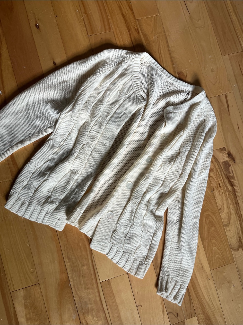 Cream Cable Knit Button-Front Women’s Sweater Cardigan